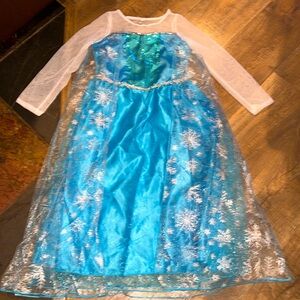 ELSA Frozen costume Aqua silver DRESS sheer sleeves sparkle snowflakes pullover
